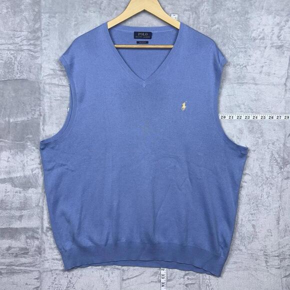 Polo Ralph Lauren Pima Cotton Knit Sweater Vest Blue Men Size L Classic Fit Golf - Picture 2 of 7